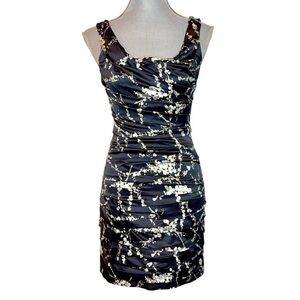 Express Black Floral Ruched Bodycon Dress